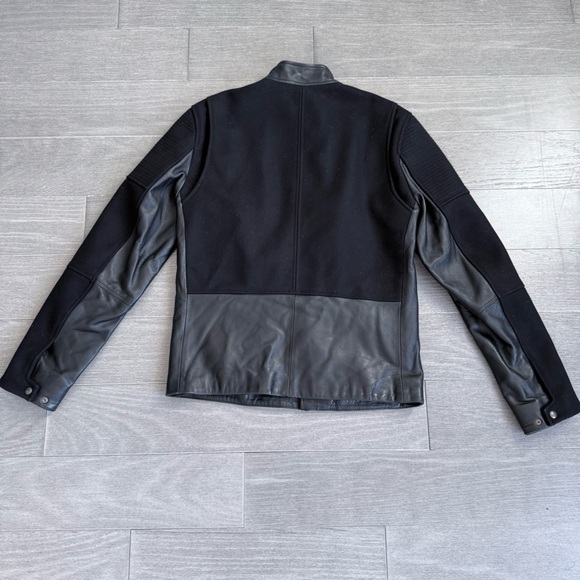 VINCE Leather Paneled Wool Moto Men’s Jacket Lambskin Black Size S Biker - Picture 9 of 16